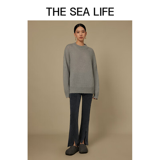 THE SEA LIFE打包下架 棉系牛仔裤女冬开衩设计高腰休闲裤E3519 黑法师 S