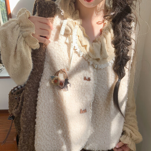 Mori Girl Tribe Versatile Retro Style Reversible Design Loose Vest Women's 2025 New Fashion Suit Winter Reversible Lamb Hair Vest One Size (145cm-165cm) One Size