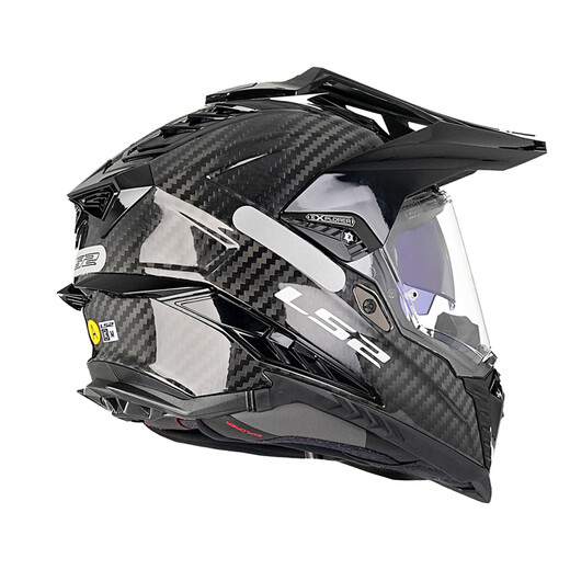 LS2 Carbonfaser-Offroad-Zughelm-Motorradhelm Männer und Frauen Motorrad vier Jahreszeiten Anti-Fog Dual Lens MX701 Kohlefaser 6K-Gloss Black M (53-54)