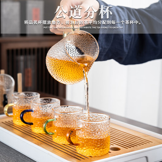 Niannian Xinyuan glass tea set household Kung Fu tea cup teapot tea set simple heat-resistant office tea drinking set Elegant pot + 2 gold dragon pattern cups 3 pieces