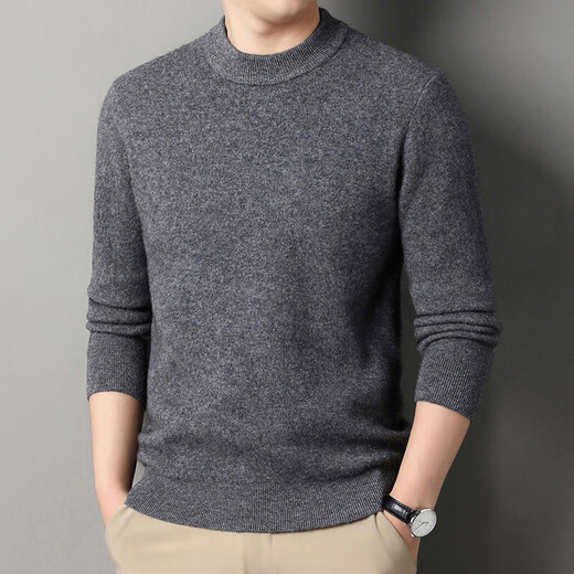 Deer King Optim 100 Pure Cashmere Sweater Men's Sweater 2025 Winter Thickened Warm Sweater Middle-aged Dad Half Turtle Collar Medium Green Gray M 165 Recommended Weight 100-120Jin Jin is equal to 0.5 kg