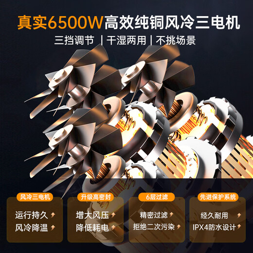 Royalstar three-motor 6500W high-power vacuum cleaner industrial high-suction commercial 100L large bucket hotel cleaning factory workshop RS-XT650A-3