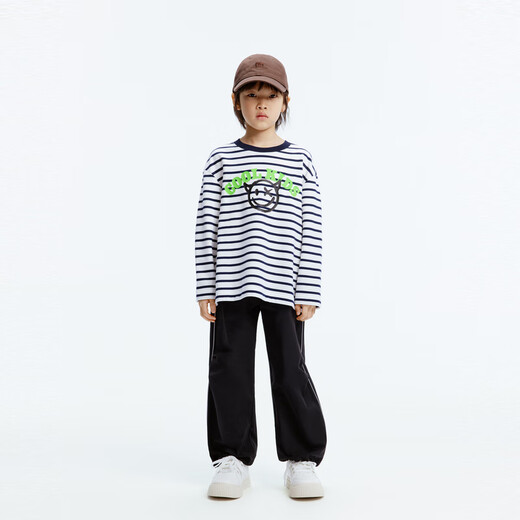 Little MO&Co. Children's clothing autumn new style pure cotton striped graffiti long-sleeved T-shirt for boys and girls KBD3TEE019 blue and white stripes 120 120/60