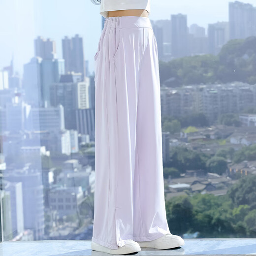 艾卡诺 I.KARNOW女童裤子夏薄款儿童夏季新款冰丝防晒裤女孩夏装防蚊阔腿裤中大童 15092紫色+9889白色 130
