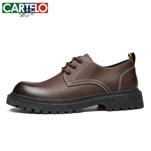 卡帝乐鳄鱼（CARTELO）英伦大头皮鞋男商务休闲男士皮鞋厚底增高鞋9789 棕色 43