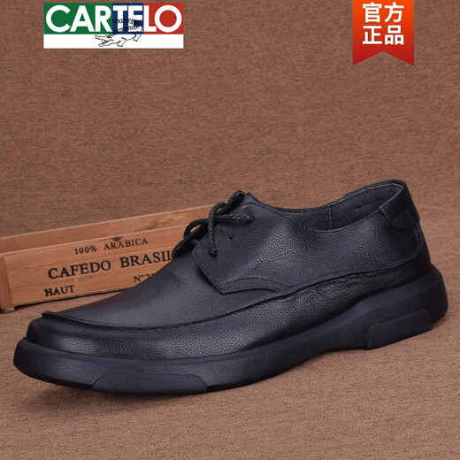 Cartelo Brand Fashion Classic Toe-Layer Cowhide Business Casual Men's Leather Shoes Подличная кожаная подошва мягкая кожаная и американская мужская обувь черная 3899 43