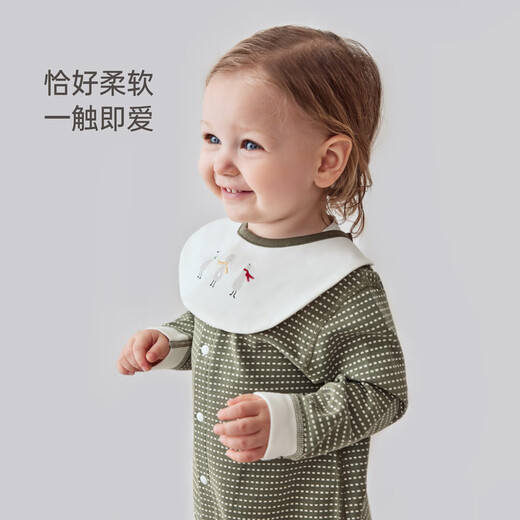 Babylove Clearance Spun Soft Weaving Soft Baby Jumpsuit Pure Cotton Spring and Autumn Baby Romper Clothes Autumn Clothes with Bibs Branch Lotus Green (With Bib) 59cm