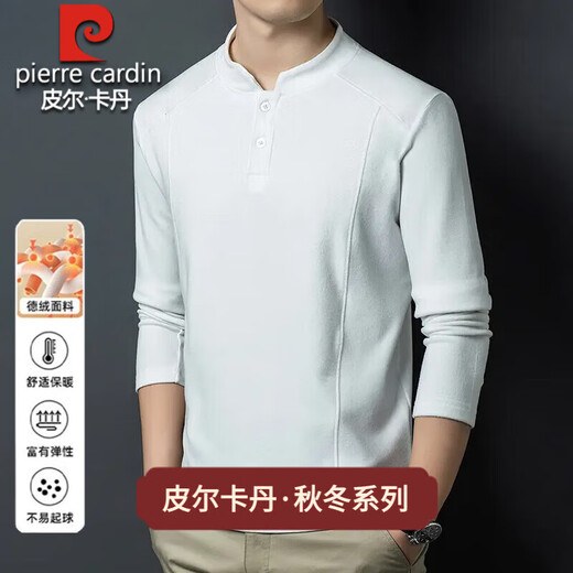 Pierre Cardin 2025 Autumn and Winter New Men's Double-sided German Velvet Sweatshirt Bottoming Shirt Middle-aged Henry Leads the Trend and Versatility Long-Sleeved T-Shirt Black D509 XL 130-150Jin Jin is equal to 0.5 kg