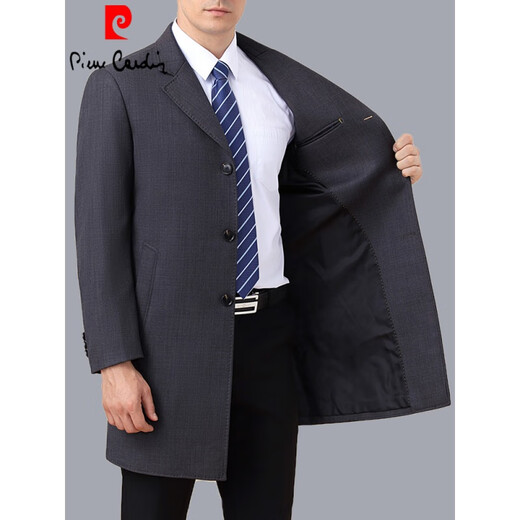 Pierre Cardin windbreaker men's mid-length spring and autumn middle-aged and elderly men's dad suit. Collar plus size top jacket lapel black 195 4XL size