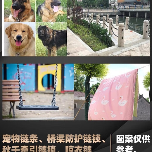 Fengji 304 stainless steel chain seamless short ring long outdoor clothes drying chain thick iron dog chain lock pet lifting chain clothes drying chain package 3mm (2 meters + 2 spring buckles)