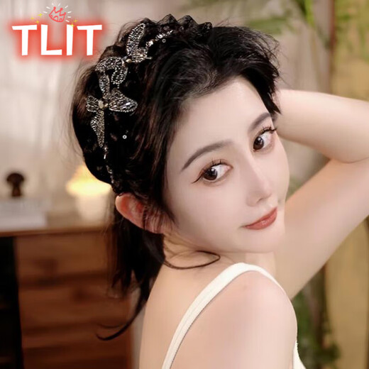 TLIT Lace Rhinestone Butterfly Headband Women's 2024 New High-ceiling Western Style Fashionable Versatile Wide-Brim Headband Hairpin Headwear Black Butterfly Headband