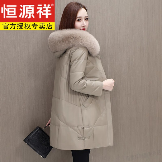 Hengyuanxiang Light Luxury 2025 Nouvelle veste en cuir vers le bas, Juren en cuir en cuir de mi-longueur de mouton de grande veste de grande taille plus en velours épaissie de gris violet 2xl [recommandé 130-145jin [Jin est égal à 0,5 kg]]]