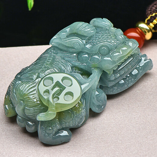 千载一玉翡翠貔貅吊坠 男女款飘黄翡玉貔貅玉石孤品玉坠挂件 带证书 【款一淡绿褐黄】QZF3892i