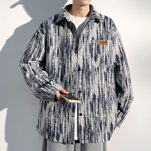 良茨胖子大码牛仔外套男春秋棒球服潮牌牛仔夹克宽松大码套装夹克男 A001-J683蓝色 4XL 185-205斤