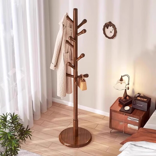 Fan Lilin solid wood coat rack floor-standing household clothes hanger living room bedroom hanging clothes rod vertical simple shelf log thick disc style walnut color (ball hook)