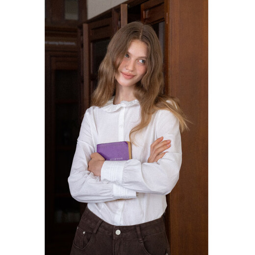 EGGKA French lace collar white shirt, slim and loose, long-sleeved sweet top E25A6570YM White M