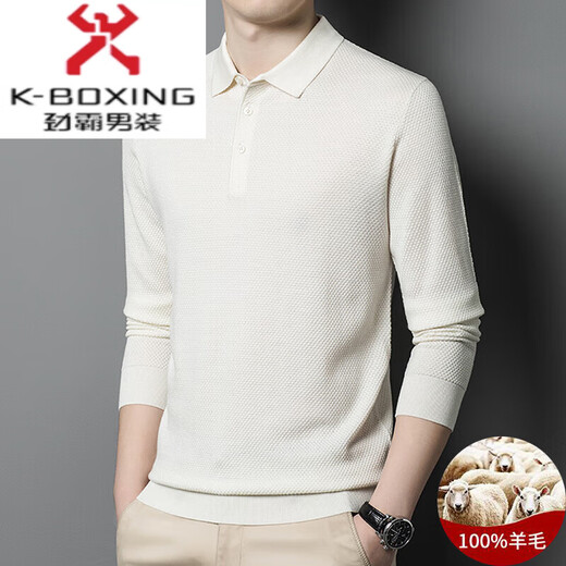 Jinba J Jinba Wolle langärmelige Revers-T-Shirt-T-Shirt Herren White Frühling und Herbst mittleren Alters Geschäfte Casual Basis Polo-Hemd Hemfgrau FCY/WF2603 3XL 185/