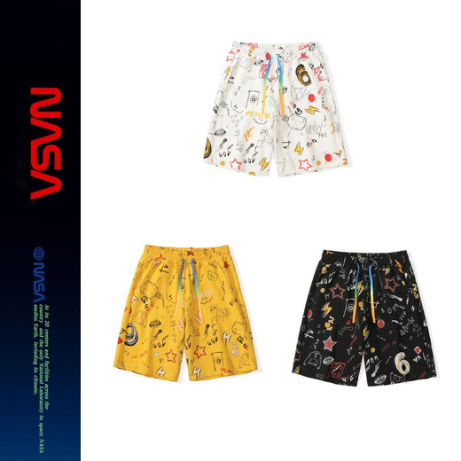 NASALIKE official full-print graffiti shorts men's summer casual shorts beach large pants men's sports breathable cotton pants white XL (recommended 129-145Jin Jin equals 0.5 kg)