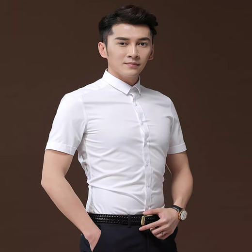 高绅风度短袖衬衫男士衬衣夏季商务修身职业正装白色免烫大码工装结婚伴郎 纯白色无口袋【到货快】 41 /2XL码