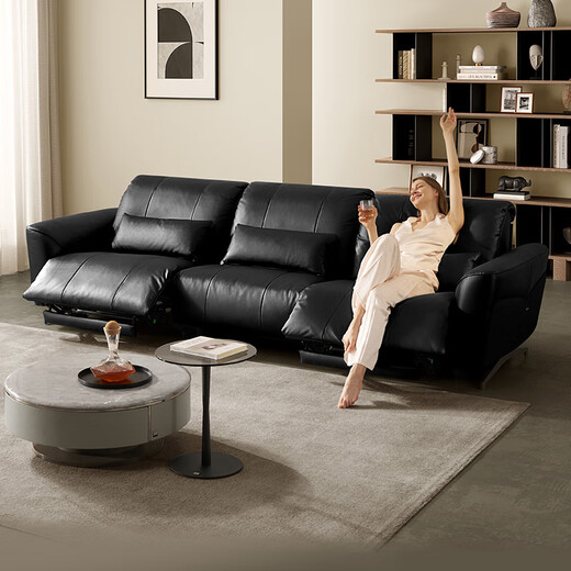 Gujia Home Italian 0 Sofa orienté mur peut pénétrer dans le salon de la balayeuse Deep and High-leg Living Room Geatin Leather 6223B [Expert] [Vous pouvez entrer dans le balayeur] Black Four-personne gauche Electric 3,9 m