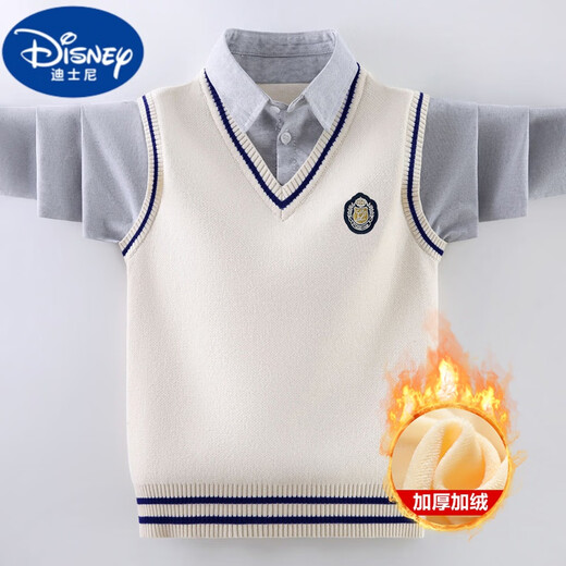 Disney boy fake two-piece shirt lapel sweater pullover autumn and winter children's thread medium-sized children's boy knitted base shirt men without velvet 170cm