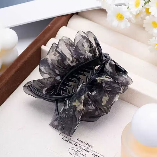 Cloud bubble pleated floral ball head hair clip hair accessory 2025 new high-end back head hair clip for women black floral + black 2 pieces 1 piece set