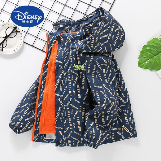 Disney (Disney) Boys' Jacket Spring Autumn Winter 2025 New Spring Clothes for Big and Small Children's Tops Detachable Three-in-One Children's Charge Jacket Gray Squinting Letters Three-in-One 160 cm