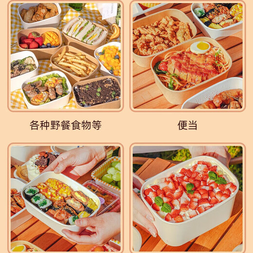 趣氧森一次性饭盒水果盒食品级牛皮纸打包餐盒野餐露营外卖沙拉碗便当盒 【10套】880ml牛皮纸盒+PP盖