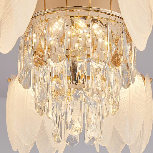 XMSJ Cream Style Light Luxury Living Room Master Light Bedroom Light French Feather Crystal Restaurant Creative Lamp 2024 New Chandelier Light Source Ra9710 Head Three Color Light