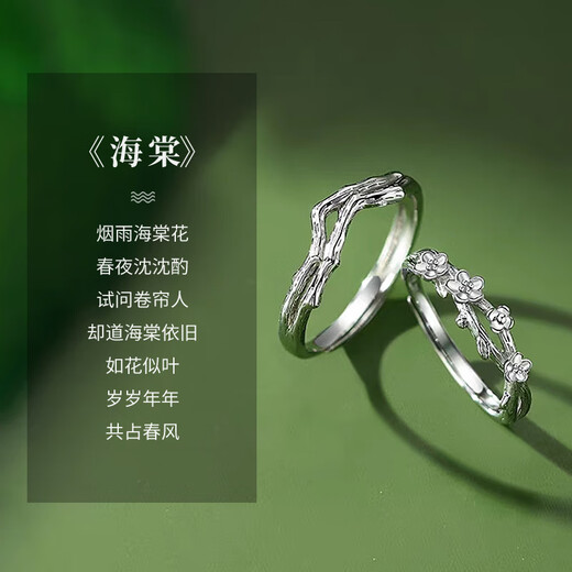 Chinese Gold Begonia Couple Ring A Pair of Proposal Silver Rings Girl Birthday Gift Girlfriend Wife Wedding Anniversary Begonia Couple Ring Jingsuda
