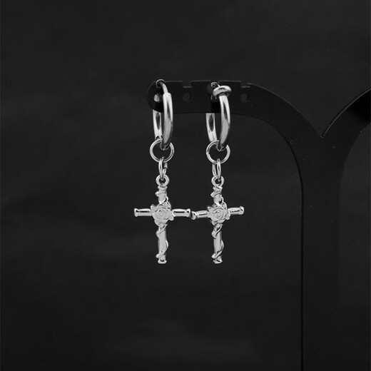 BJYL trendy men's ear clip niche ear studs trendy boys cross without pierced earrings handsome single earrings earrings for men single ear studs with pierced ears