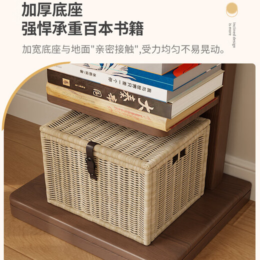 艾迪姿广东佛山实木书架落地置物架隐形立式客厅小书架转角防倾倒窄书柜 9层实木隐形书架-胡桃色