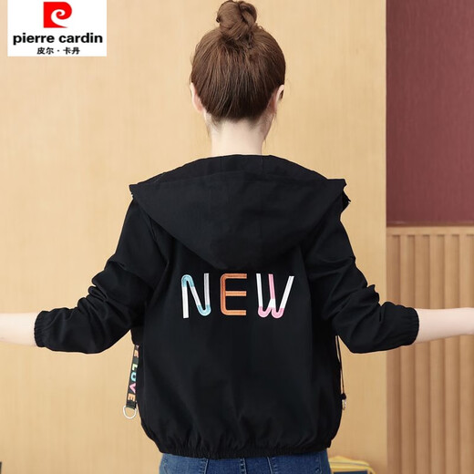 Pierre Cardin Autumn Jacket Women's 2025 New Fashion Embroidered Small Short Jacket Hooded Versatile Baseball Uniform Top Black Velvet Thickened Autumn and Winter S Recommendation 95Jin Jin is equal to 0.5kg or less