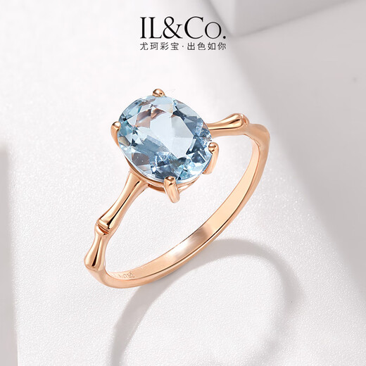 IL&CO Youke Bamboo Overture 18k rose gold natural aquamarine ring large carat jewelry birthday gift natural aquamarine ring about 1.5 carats size 15