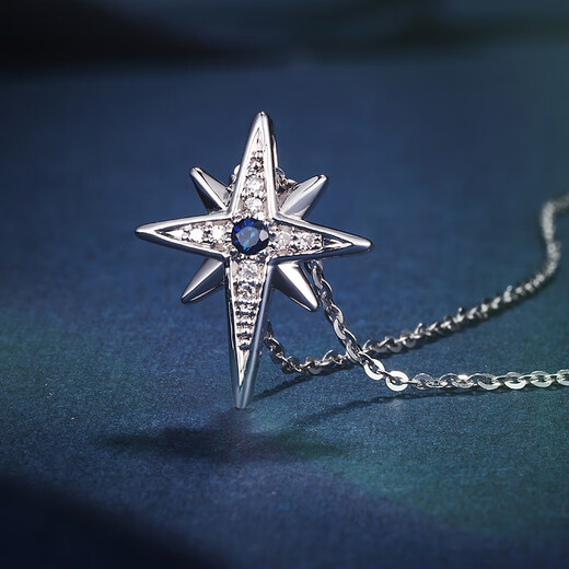 Chiba Jewelry 18K gold sapphire diamond pendant K gold necklace eight-pointed star necklace as a birthday gift for girlfriend. Pendant/gold weight about 0.4g/stone weight about 0.03ct