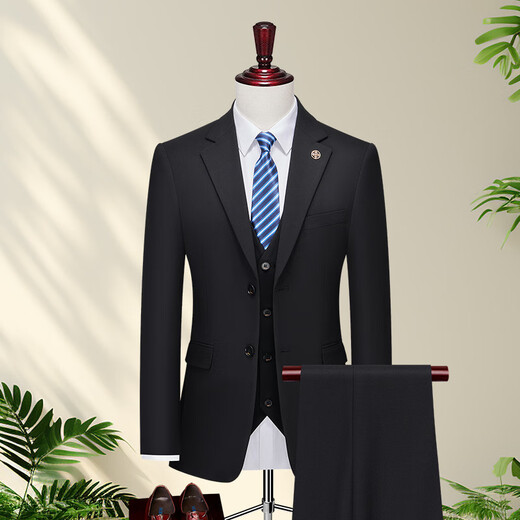 DVHNMK luxury brand men's suit suit men's formal business casual wedding dress single-row two-button suit navy blue (suit + trousers) ready stock 4XL (recommended 158-175 Jin Jin equals 0.5 kg) ready stock fast