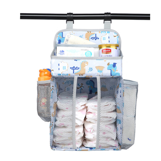 Jingmengyuan crib hanging bag storage bedside hanging bag bedside storage rack diaper storage bag bb storage bag diaper light gray dinosaur pattern medium one size fits all 42x27x20cm
