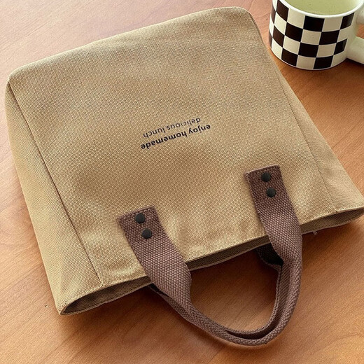Pengjing canvas handbag canvas bag large capacity simple office worker students versatile work lunch box mommy bento new style simple small square bag [classic black]
