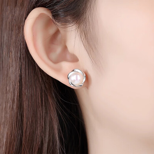 Qi Xiaomi Pure S999 Pure Silver Earrings Women's Earrings Real Freshwater Pearl Earrings Valentine's Day Practical Birthday Gift for Mom Plum Blossom Pearl Earrings Pair