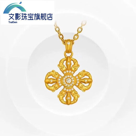 Wenying 999 Pure Gold Ancient Method 18k Point Diamond Vajra Pendant Retro Fashion Personalized Details Exquisite Necklace