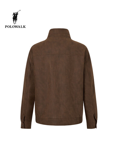 POLOWALK men's leather jacket 2025 winter new men's retro style simple stand-up collar plus velvet leather jacket brown coffee M 170/M