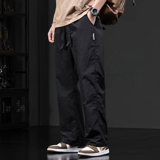 Chaotianshi summer high-end ice silk casual pants for men 2025 new thin loose sports straight-drying pants breathable men's style gray 2XL [160-180Jin [Jin equals 0.5 kg]]