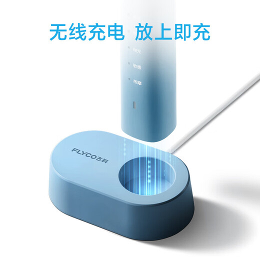 FLYCO electric toothbrush for adults, portable for boyfriend and girlfriend, couple, wedding, birthday, Valentine's Day, New Year's party gift, soft-bristled brush head, intelligent, fully automatic sonic vibration, wireless rechargeable, deep sea blue, male god recommended model, with 2 brush heads