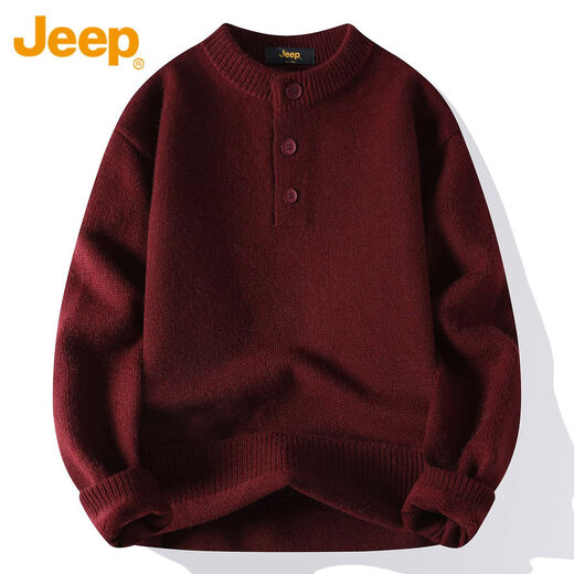 JEEP SPIRITJEEPSPIRIT off-white sweater men's 2025 new Henry collar sweater autumn and winter base wool burgundy 3XL