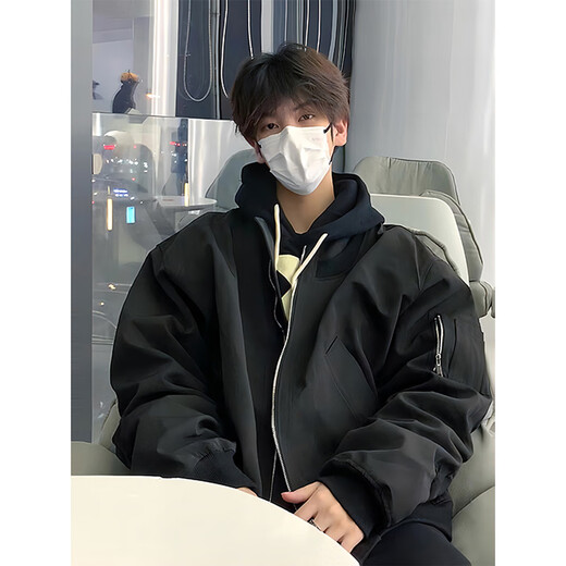 Qumile American high street vibe pilot coach jacket men's autumn and winter loose workwear shoulder pads baseball uniform jacket gray 2XL recommended 140-160Jin Jin equals 0.5 kg