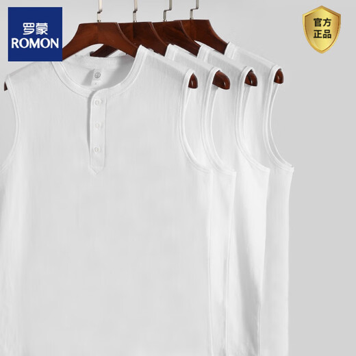 ROMON American heavyweight retro Henry collar vest summer Xinjiang cotton solid color cotton sleeveless T-shirt Henry shirt for men and women white 2XL
