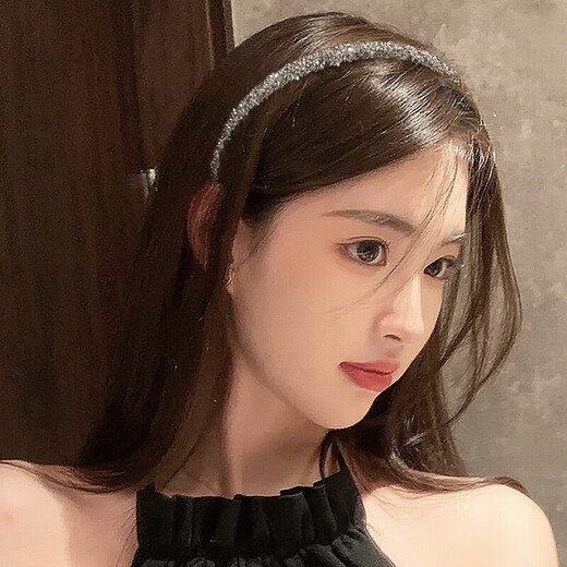 Shufen headband, high-end, light luxury, retro velvet, sparkling diamonds, broken hair, toothed anti-slip face wash headband, bangs headband, hair accessories, black starry headband F1737 black