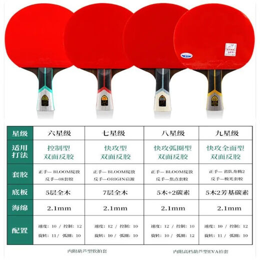 729729 Table Tennis Racket Genuine six-star, seven-star and eight-star racket, single shot, professional grade 6-star horizontal shot, straight shot competition training, upgraded gold label 6-star horizontal shot, one free gift pack