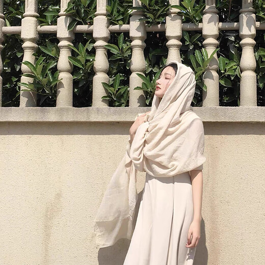 Lufeng Feste Farbe Baumwollwäsche Schal Frühling und Herbst Dünne japanische vielseitige Schalsonne Hijab Kopftuch Literarischer Frauen Winter Travel Schal beige Beige