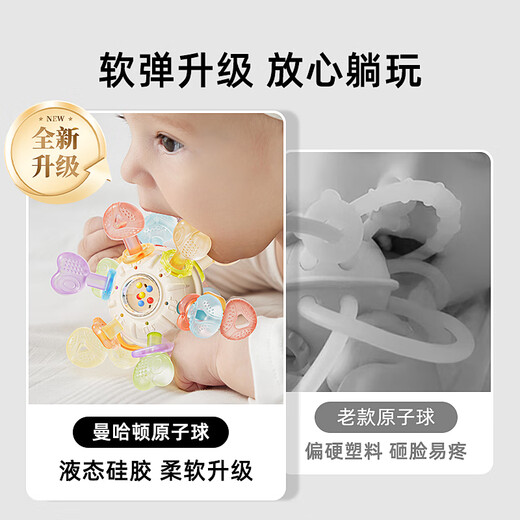 Xulin Japanese Manhattan hand ball baby silicone teether molar stick baby chewing gum toy anti-eating Manhattan multi-function ball 3 ways to bite-twist ball-ring rattle-cyy